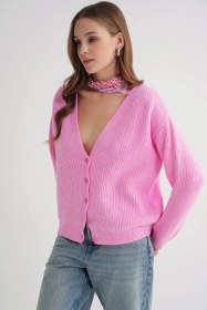Resim Mixray 6943 Kadın V Yaka Selanik Hırka Pembe 