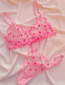 Resim Fall ın Love Kalpli Balenli Balkonet Sütyen Takımı Pembe - Pembe / 90A / Standart 