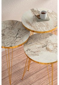 Resim Efes Gold Metal Ayaklı Gold Detaylı Zigon Sehpa 