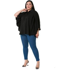 Resim Disentis Büyük Beden Pelerin Kollu Gizli Patlı Pilikaşe Detaylı Siyah Gömlek-siyah Siyah 