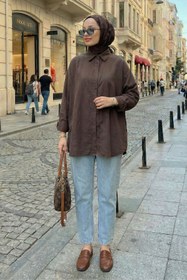Resim adamila Kadın Premium Oversize Gömlek Tesettür Salaş Uzun Kollu Kaliteli Tunik 