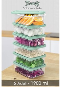 Resim Meleni Home 6 Adet Dikdörtgen Erzak Saklama Kabı - Mikrodalgaya Uygun Düzenleyici Organizer 1900 ML Yeşil 