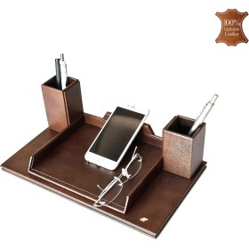Resim Tabac 362-40 Hakiki Deri Masa Üstü Telefon ve Gözlük Tutucu Maya Kahve 