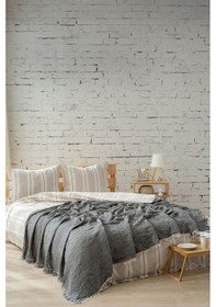 Resim Berolige Easy Müslin İplik Boya Çift Kişilik Yatak Örtüsü Antrasit Antrasit 