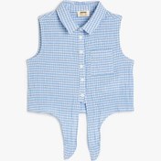 Resim Kız Çocuk Crop Kolsuz Gömlek Belden Bağlamalı Pötikareli 