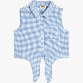 Resim Kız Çocuk Crop Kolsuz Gömlek Belden Bağlamalı Pötikareli 