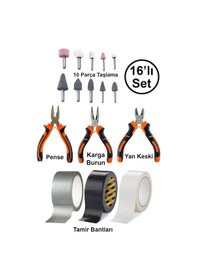 Resim Mini Hobi Karga Burun Yan Keski Pense 10'lu Taşlama Uç Çok Amaçlı Siyah Beyaz Gri Tamir Bandı Seti 