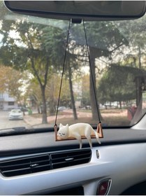 Resim BEVATİR Büyük Boy Salıncaklı Uyuyan Kedi Araba Dikiz Ayna Süsü Hediye 