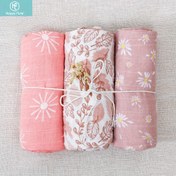 Resim 3'lü Set %100 Muselin Bebek Sarma Örtüsü Nötr Yumuşak Muselin Bebek Battaniyesi 110*120cm 2 Katmanlı 