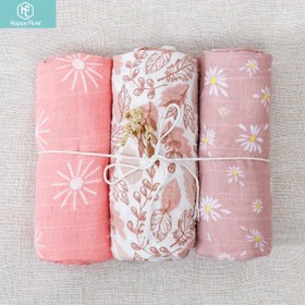 Resim 3'lü Set %100 Muselin Bebek Sarma Örtüsü Nötr Yumuşak Muselin Bebek Battaniyesi 110*120cm 2 Katmanlı 