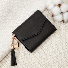 Resim MIYIN Kompakt Kadın Cüzdanı - Şık Siyah, Taşınabilir Altın Tonlu Çıtçıt Kapatmalı ve Püskül Detaylı Bozuk Para Cüzdanı, Günlük Kullanım için Hafif Çok Fonksiyonlu Tasarım, Günlük Cüzdan | Püskül Süsü | Zarif Tasarım, Mini Cüzdan 