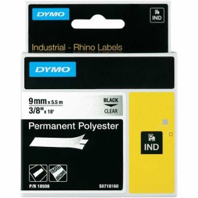 Resim Dymo Rhino Pro 18508 Sabit Polyester Şerit 9Mmx5.5M Şeffaf/Siyah 