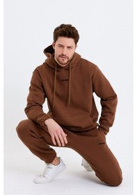 Resim JAHR MARC Kahverengi Nakışlı Oversize Erkek Sweatshirt Kahverengi 