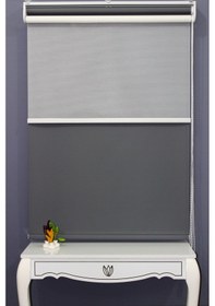 Resim Çift Mekanizmalı Çizgili Tül & Mat Gri Stor Perde % 90 Işıgı Kesm 