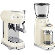 Resim Smeg Krem Espresso Kahve Makinesi ve Kahve Öğütme Makinesi Seti smeg