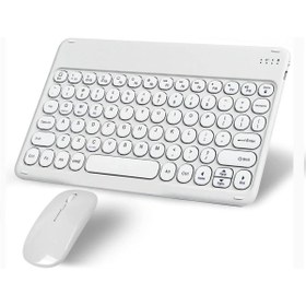 Resim TezMax Piranha 8032 8" Uyumlu Kablosuz Bluetooth Şarj Edilebilir Yuvarlak Tuşlu Klavye Mouse Seti - Beyaz 