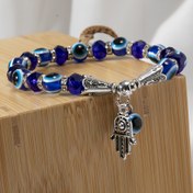 Resim Boho Stil Mavi Nazar Boncuğu Bileklik, Hamsa El Pandantifi ile – Unisex Reçine Boncuklar, Çinko Alaşımlı Hamsa Büyüsü, Bohem Moda, Şanslı Koruma Bereketi Takısı 