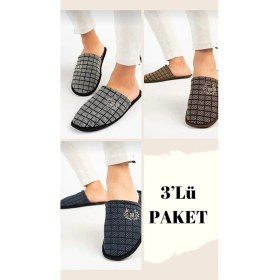 Resim Stocon Erkek 3’lü Paket Günlük Misafir Balkon Sıcak Tutan Lüks Ev Terliği 3 Lü M Erkek Ev Terlik STC340 