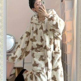 Resim 2025 Yeni Kadın Pijama Takımı, Sevimli Ayı Deseni, Kalınlaştırılmış ve Peluş, Sonbahar ve Kış için İdeal, Kapüşonlu, Yetişkinler için Mükemmel, Preppy Stilinde, Hayvan Desenleri ile, Yaz için 