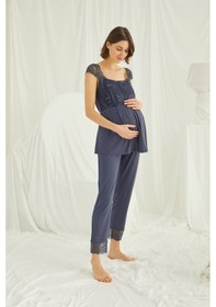 Resim Monamise Kadın Dantelli Önü Düğmeli Hamile Lohusa Pijama Takımı 18305 
