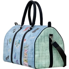 Resim Dogo Unisex Vegan Deri Mavi Seyahat Çantası - Ready To Travel Tasarım 