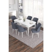 Resim Canisa Concept Eva Serisi 80 x 132 cm Açılabilir Mdf Mutfak Masa Takımı Beyaz Masa ve 6 Sandalye 