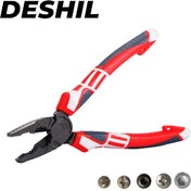 Resim DESHIL Ağır Hizmet Tipi Elektrikçi Pensesi, 20.32cm/17.78cm/15.24cm - Teflon Kaplamalı Ergonomik Kaymaz Tutuş ile Dayanıklılığı Artırılmış, Yan Kesiciler, Vida Soyucu ve Endüstriyel Kullanım için Sıkma Özelliği ile Çok Fonksiyonlu Araç, Hızlı Paslanmaz Bağlantı Elemanları Çıkarma 