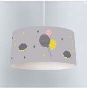 Resim Mekta Home Bebek Ve Çocuk Odası Gri Zemin Balonlu Yıldızlı Bulut Desenli Avize Renkli 