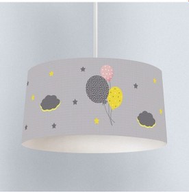 Resim Mekta Home Bebek Ve Çocuk Odası Gri Zemin Balonlu Yıldızlı Bulut Desenli Avize Renkli 