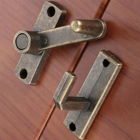 Resim Vintage Tarzı Antika Bakır Kayar Cıvata Kilit Kolu, 1'li Set, Güvenlik Zincirli Kapılar için Metal Kapı Cıvatası Kilit, Ev Donanım Aksesuarları 