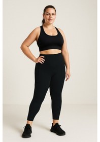 Resim Tommylife Siyah Esnek Standart Fit Performans Battal Büyük Beden Kadın Tayt - 94652 