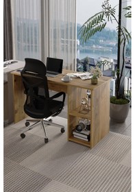 Resim Lina Modern Çalışma Masası 120x60 Cm Raflı Bilgisayar Masası Ofis Ve Ev Çalışma Masası Atlantik Çam 
