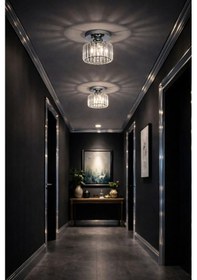 Resim Bohem Aydınlatma Modern Kristal Tavana Sıfır Plafonyer Avize Koridor Antre Uyumlu Şeffaf Kristal Cam Krom Gümüş Krom 