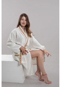 Resim Güvenal Valentis Desenli İşlemeli Kutulu Kadın Erkek Pamuk Bornoz Sabahlık Bornoz Seti Çeyiz Hediyelik 8 Çok Renkli 