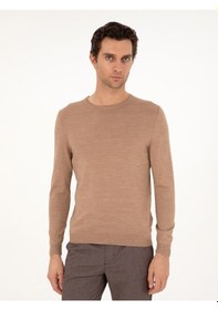 Resim Cacharel Camel Slim Fit Bisiklet Yaka Yün Karışımlı Basic Triko Kazak Kahverengi 