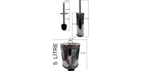 Resim Paslanmaz Lüx Krom Banyo Seti - 5 Litre Pedallı Çöp Kovası ve Wc Tuvalet Fırçası Takımı 
