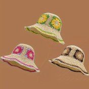 Resim Kadınlar için günlük kullanıma uygun olan Boho Çırpı Şapka Vintage Çiçek Renk Blok Güneş Şapkası Trendi Katlanabilir Seyahat Plaj Şapkaları 