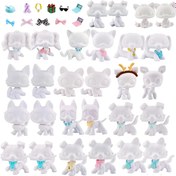 Resim LPS Beyaz Figür Tabanı İç ve Dış Mekan Heykelleri, 3/5 adet Rastgele Dachshund Husky Cocker Spaniel Great Dane Köpek Kedi Kedi Shorthair Kedi Wolfcat Geyik ve 5/10 adet Lps Aksesuarları, Diy Boya Boş Kalıplar LPS Hayranları ile Uyumlu 