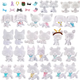 Resim LPS Beyaz Figür Tabanı İç ve Dış Mekan Heykelleri, 3/5 adet Rastgele Dachshund Husky Cocker Spaniel Great Dane Köpek Kedi Kedi Shorthair Kedi Wolfcat Geyik ve 5/10 adet Lps Aksesuarları, Diy Boya Boş Kalıplar LPS Hayranları ile Uyumlu 