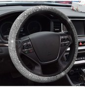 Resim Beyaz 38 Cm Bling Rhinestones Direksiyon Kapağı Kadınlar Kız İçin Kristal Elmas Köpüklü Araba Suv Nefes Kaymaz Evrensel Direksiyon Kapakları 