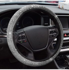 Resim Beyaz 38 Cm Bling Rhinestones Direksiyon Kapağı Kadınlar Kız İçin Kristal Elmas Köpüklü Araba Suv Nefes Kaymaz Evrensel Direksiyon Kapakları 