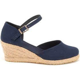 Resim Star Tombis Gerçek Elişi Topuğu Kapalı Bilekten Bantlı Keten Espadril Dolgu Topuk Handmade Lacivert 