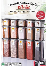 Resim Nandy Home X5 Etiketli Antrasit Ekonomik Kırılmaz Saklama Kabı Seti 15'li - 1.75 - 1.2 - 0.5 L Antrasit 