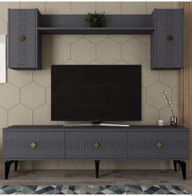 Resim Midas Tv Ünitesi Takımı Antrasit-altın 