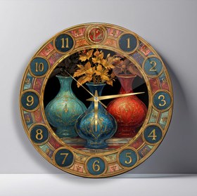 Resim Renkli Saksılar Cam Duvar Saati - 80*80 Cm 