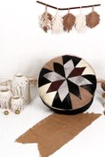 Resim Ottoman Pouffe İskandinav El Yapımı Hakiki Kuzu Derisi Bohem Bahçe Balkon Bungalov Puf Minder 60x30cm(DOLGUSUZ) 