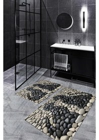 Resim Gri-siyah Kaymaz Taban Çakıltaş Banyo Paspas Bp-39 çok renkli 