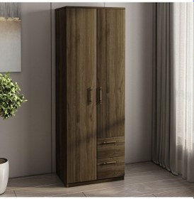 Resim Merlin 2 Kapaklı, Çekmeceli Gardırop, Yatak Odası Dolap, Elbise Dolabı İstanbul Ceviz - 172 Cm / İstanbul Ceviz 