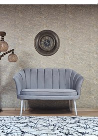 Resim Zafir İkili İstiridye Beyaz Boyalı Sivriltme Ayak Çay Seti Koltuk Tekli Berjer , İkili Berjer Koltuk Gri 