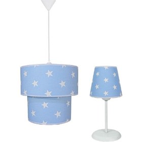 Resim Şenay Aydınlatma Çocuk Odası Ikili Silindir Kumaş Sarkıt ve Abaju 
